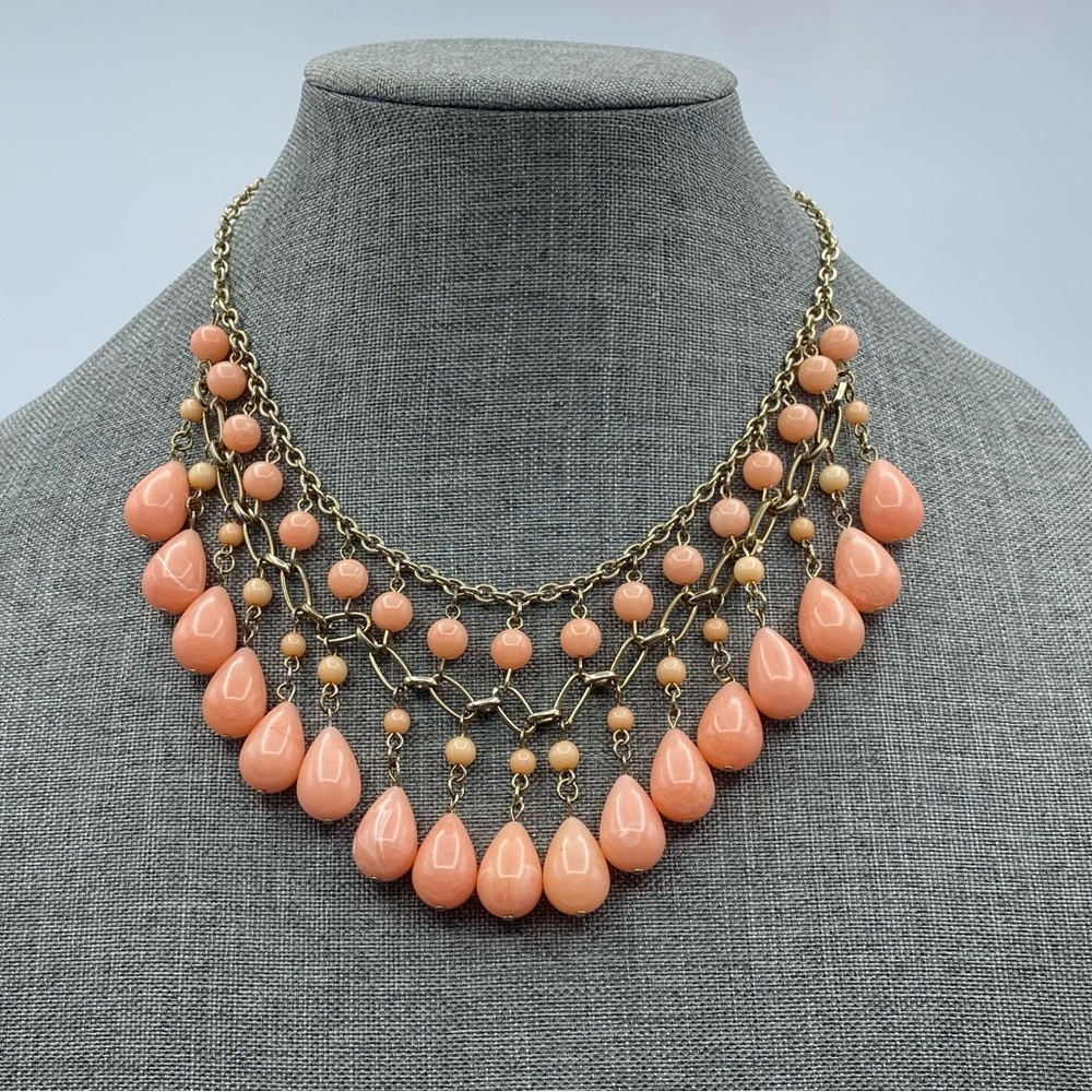 Marbled Soft Bubblegum Pink Acrylic Beaded Collar Necklace Chandelier Teardrop
